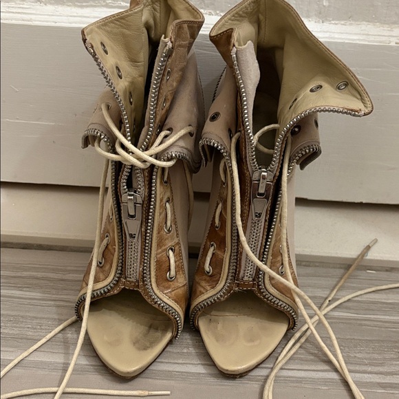 Alexander Wang Tan and Cream Open-Toe Lace-Up Boots - Picture 1 of 13